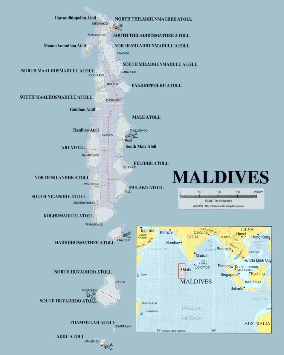 mapa de les maldives física 
